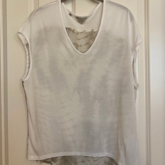 Guess Short Sleeve Blouse Mixed Fabric White Light Brown Tie- Dye Size Small - Picture 1 of 14